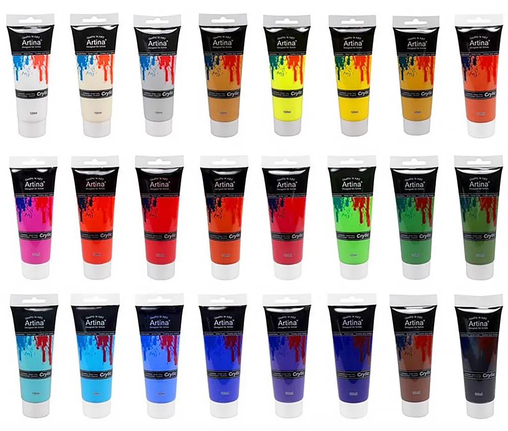 Peinture Acrylique Artina Crylic en Tubes de 120 ml - Coffret de 24 Tons
