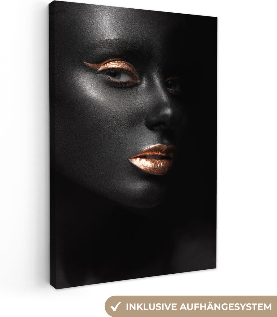 OneMillionCanvasses - Leinwandbilder - 90x140 cm, Frau - Make-up - Kupfer - Schwarz, Wandbilder Kunstdruck Wanddekoration - Wandschmucke - Schlaf...