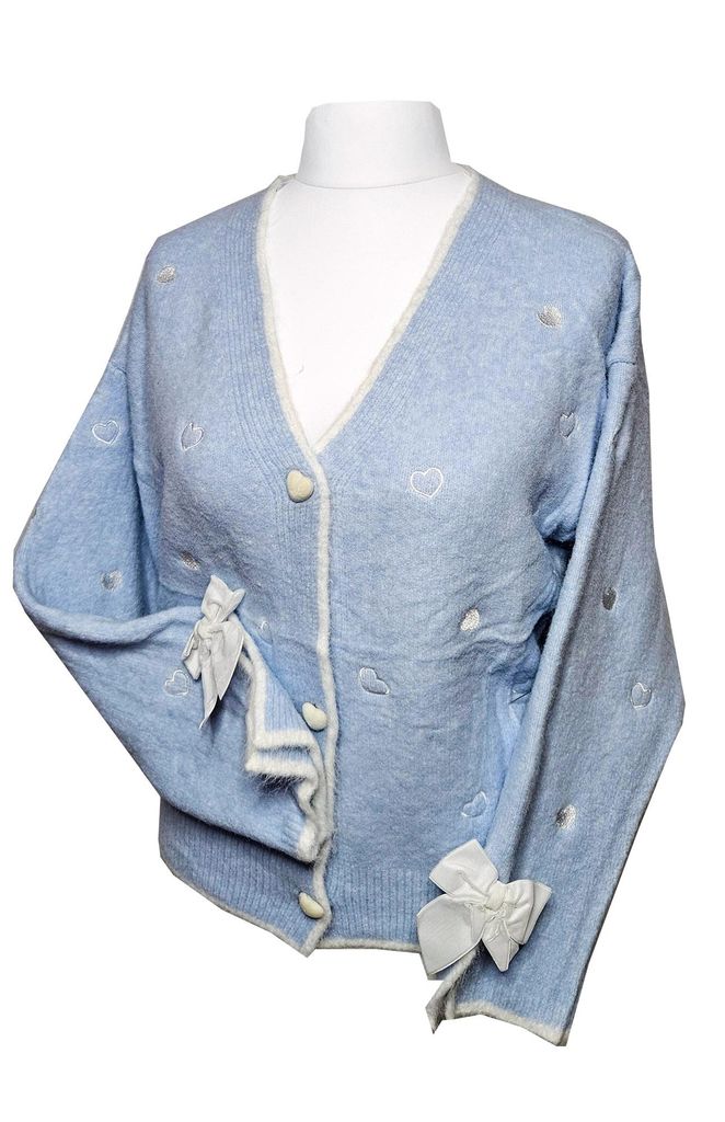 Saison Strickjacke Herz Hellblau 40 / 42 Schleifchen Love bestickt Frühling Pastell