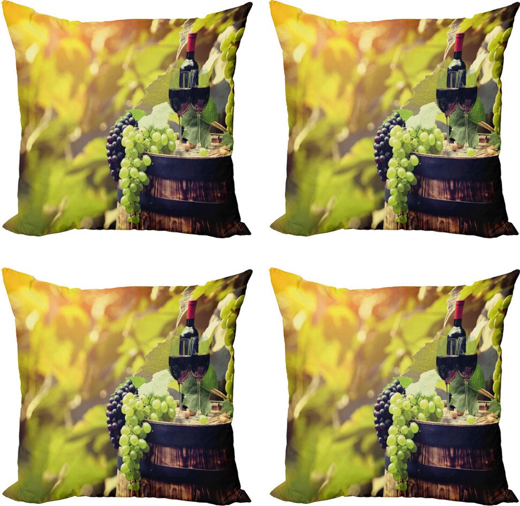 ABAKUHAUS Wein Kissenbezug Set (4 Stück), Landwirtschaft Land Trinken, Moderner Doppelseitiger Digitaldruck, 45 cm x 45 cm, Hellgrün, Schwarz, Braun