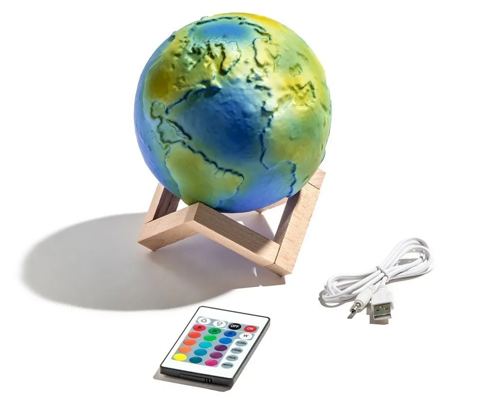 Lampe de Lune 3D 15cm 16 Couleurs avec Télécommande et Support Bois