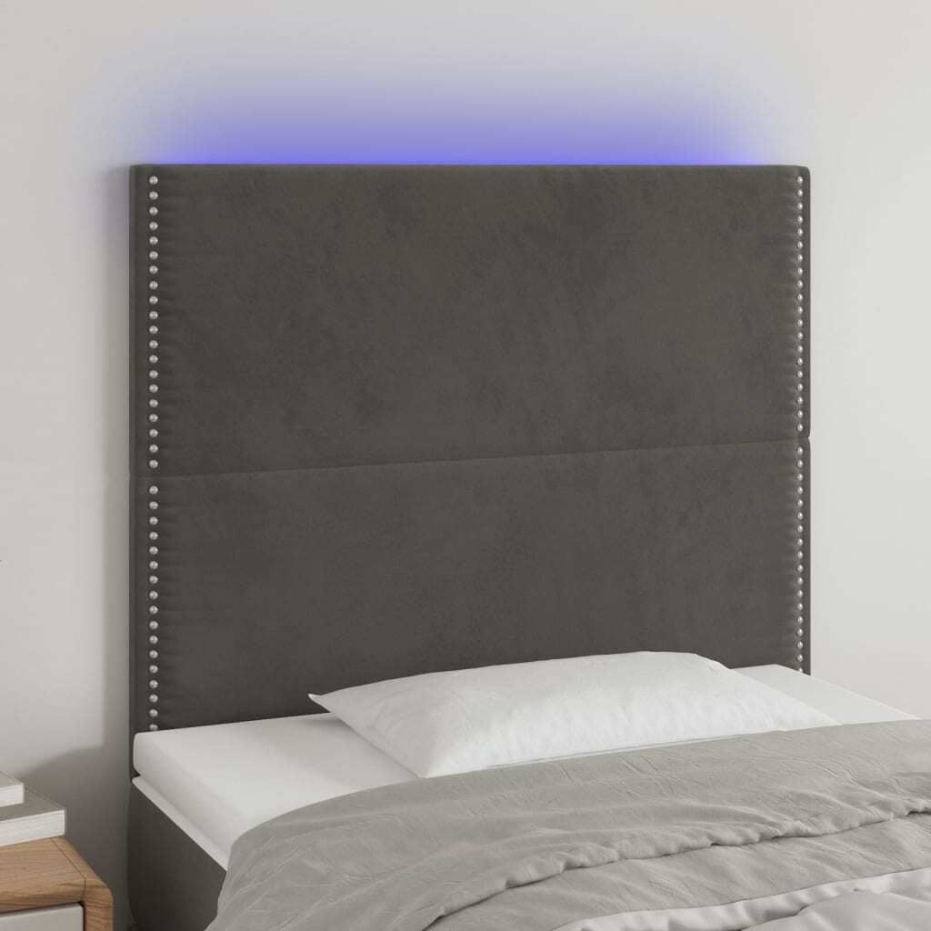 The Living Store LED Kopfteil Dunkelgrau 100x5x118/128 cm Samt
