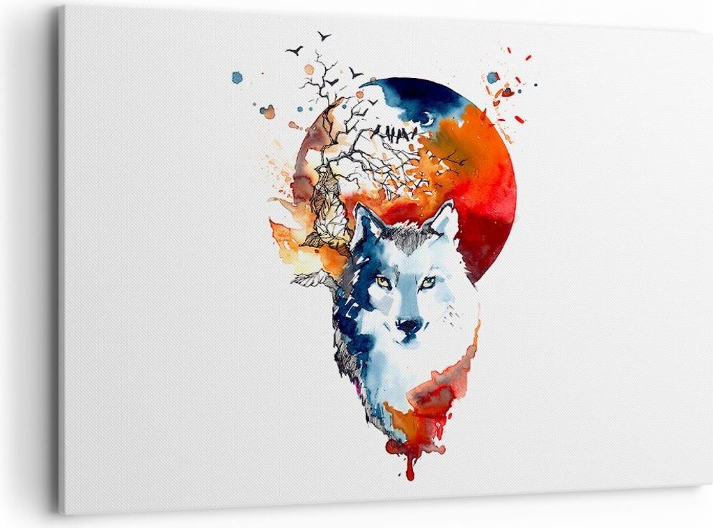 Bild auf Leinwand - Leinwandbild - Tierwelt Pelz Abbildung Mond - 100x70cm - Wand Bild - Wanddeko - Leinwanddruck - Bilder - Kunstdruck - Wanddekor...