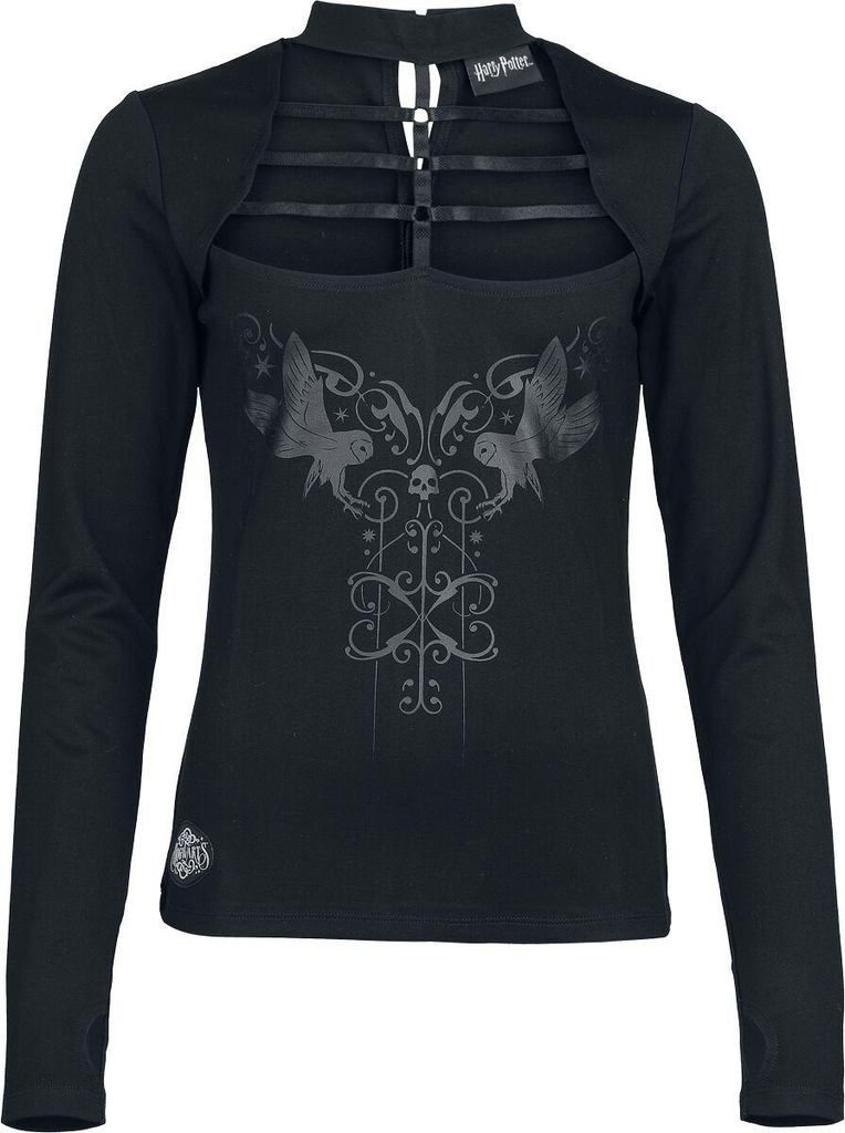 Harry Potter Langarmshirt Damen Dark Academia Nocturnal Stroll with Owls schwarz XXL
