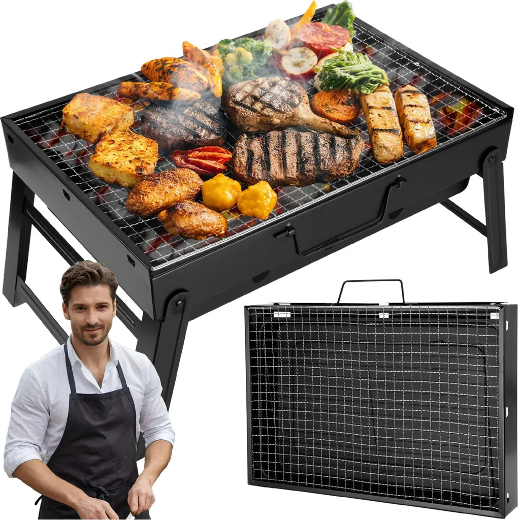 Barbecue pliable portable TULIN avec grande grille de cuisson en acier