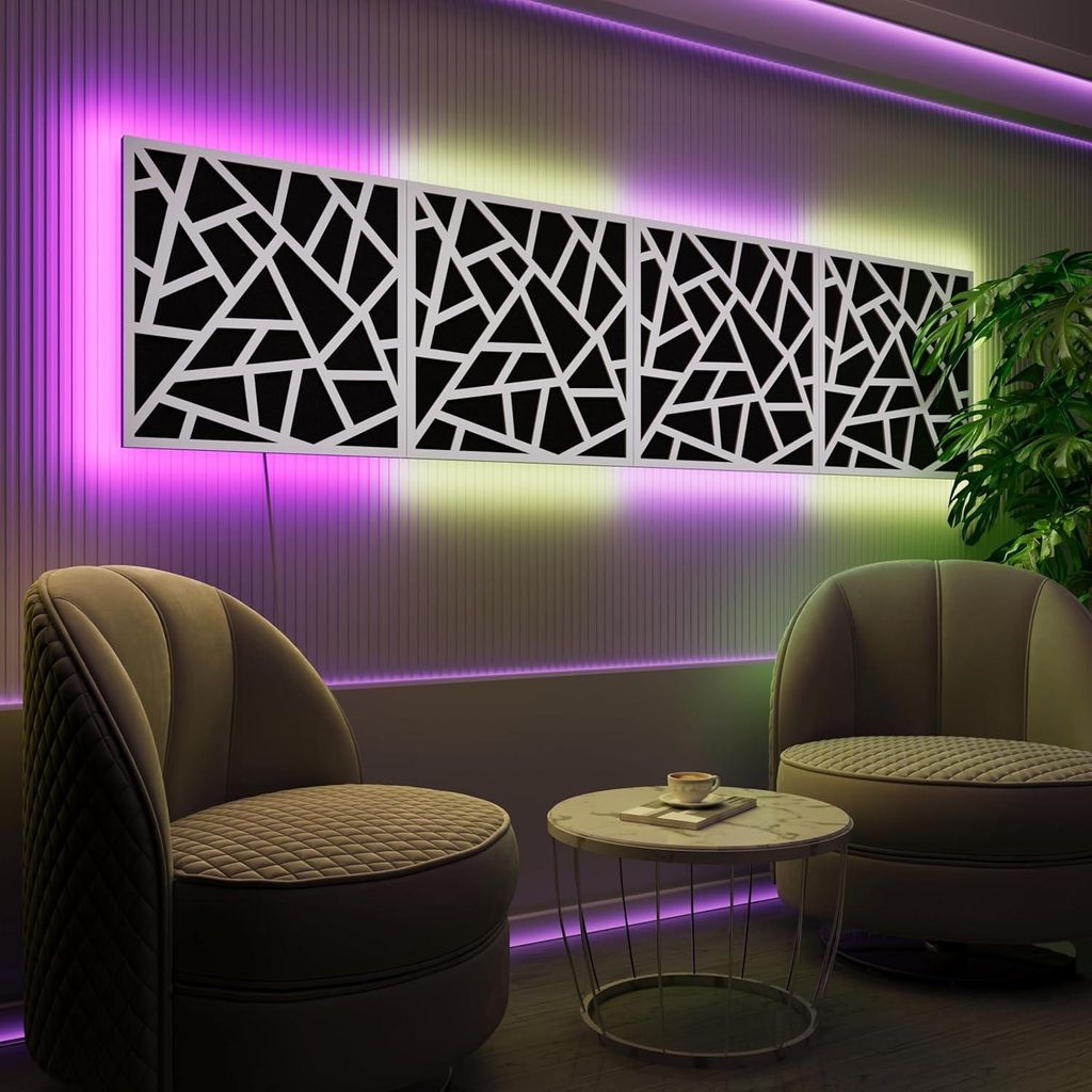 4er-Pack-LED Akustikwandpaneele mit RGB Glow für Echo Control|Schallabsorbierende Paneele mit Backlight|4x SKYROSS-Grouped|Weiß