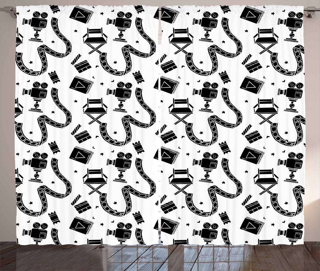 ABAKUHAUS Old Hollywood Rustikaler Gardine, doodled, Schlafzimmer Kräuselband Vorhang mit Schlaufen und Haken, 280 x 175 cm, Schwarz und weiß
