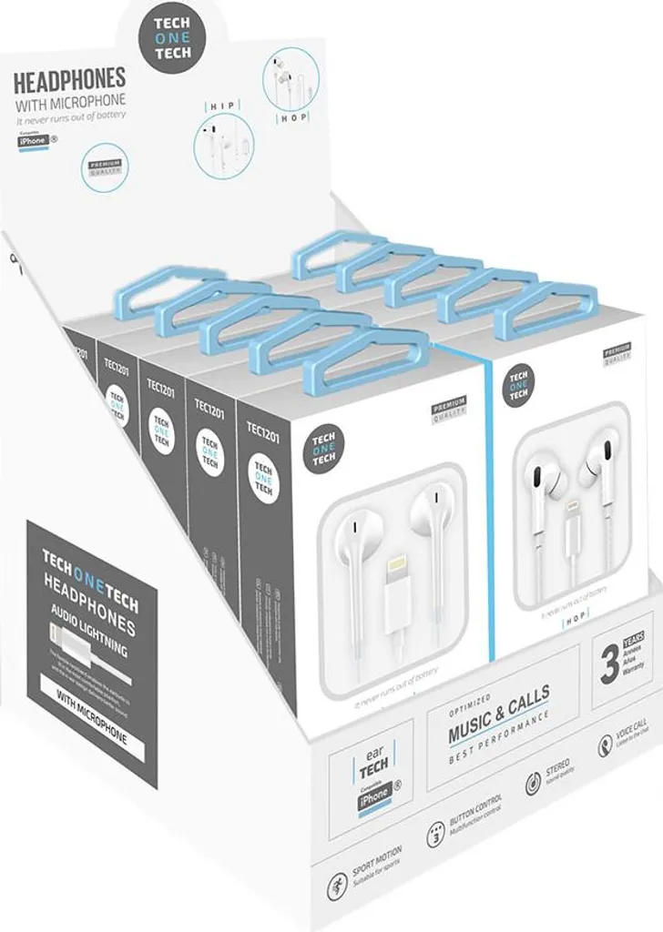 Tech One Tech TEC1203 - Stock 10 Auricolari Lightning Bianchi con Mic - 2