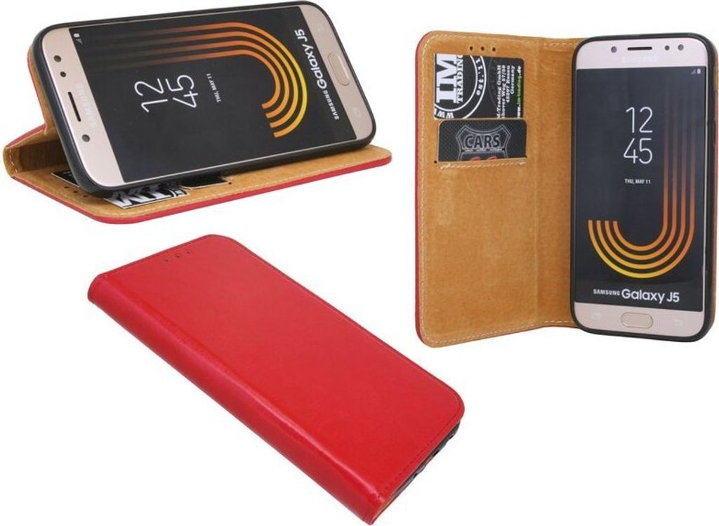 Elegante ECHT LEDER Buch-Tasche Hülle für das Huawei P20 in Rot Wallet Book-Style Cover Schale