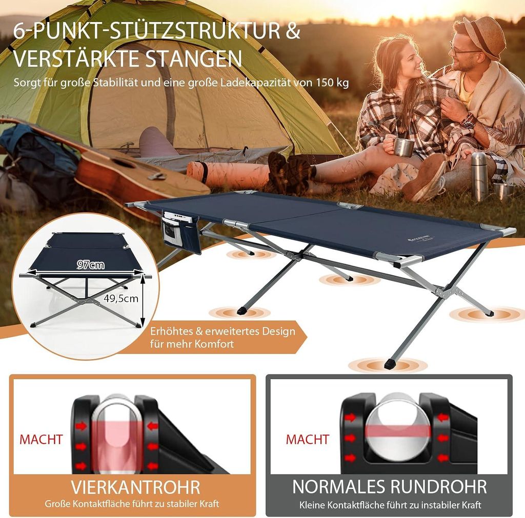 COSTWAY Feldbett klappbar XXL, 214,5x106cm Campingbett bis