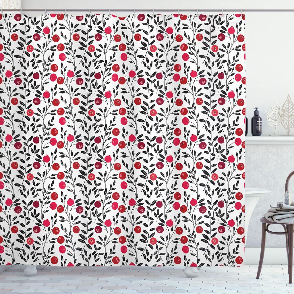 ABAKUHAUS Cranberry Duschvorhang, Laub Beeren mit Leafage Field Gardening Früchte Yummy Geschmack Bild, 175 x 180 cm, Rubin Maroon und Schwarz