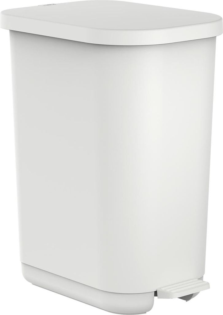 A white pedal bin shown from a three-quarter front angle against a white background.