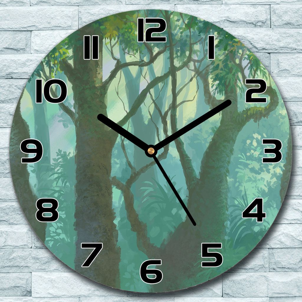 Wanduhr aus Glas Rund fi 30 Innenansicht Wald Quarz Deko Produktbild 