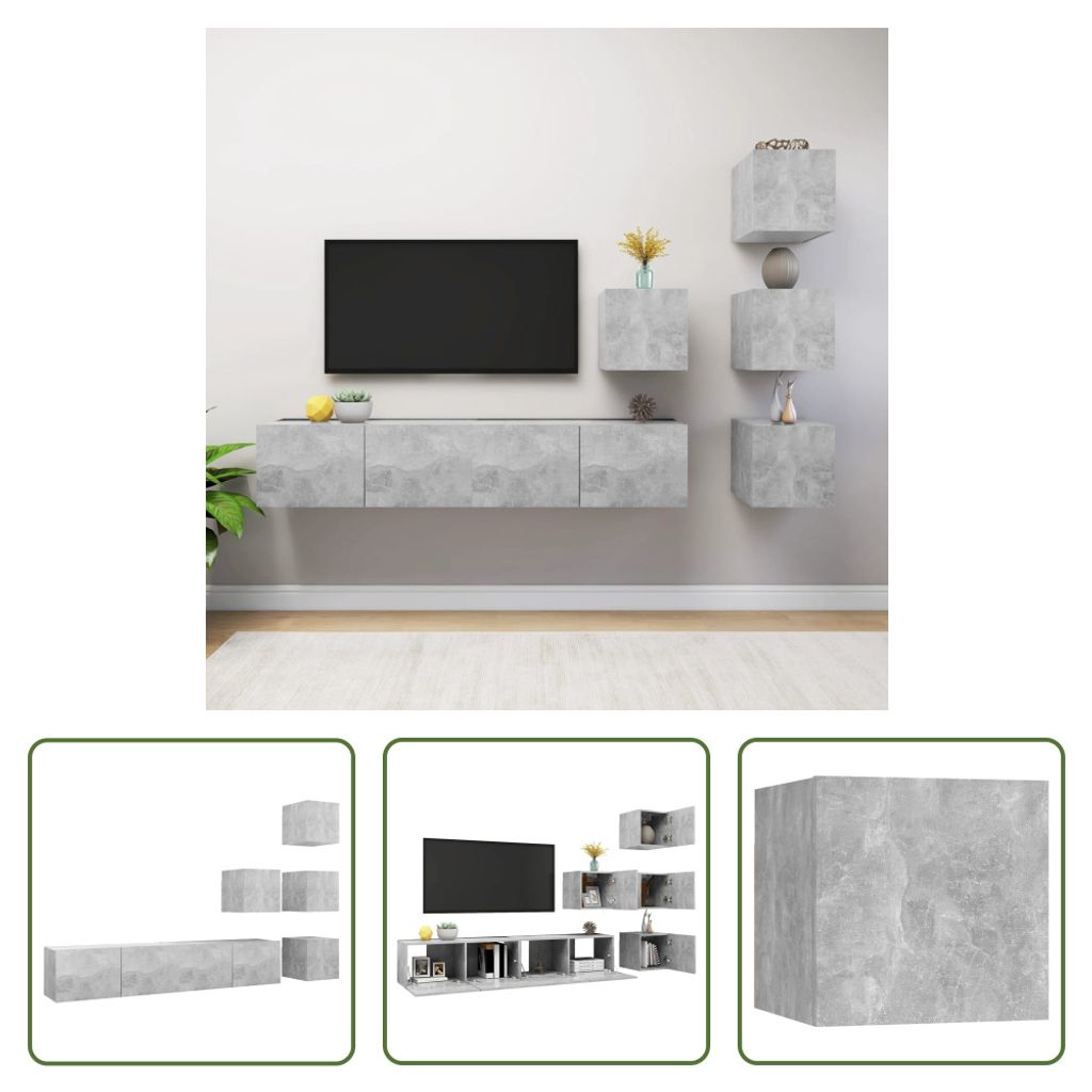 The Living Store 6-tlg. TV-Schrank-Set Betongrau Holzwerkstoff
