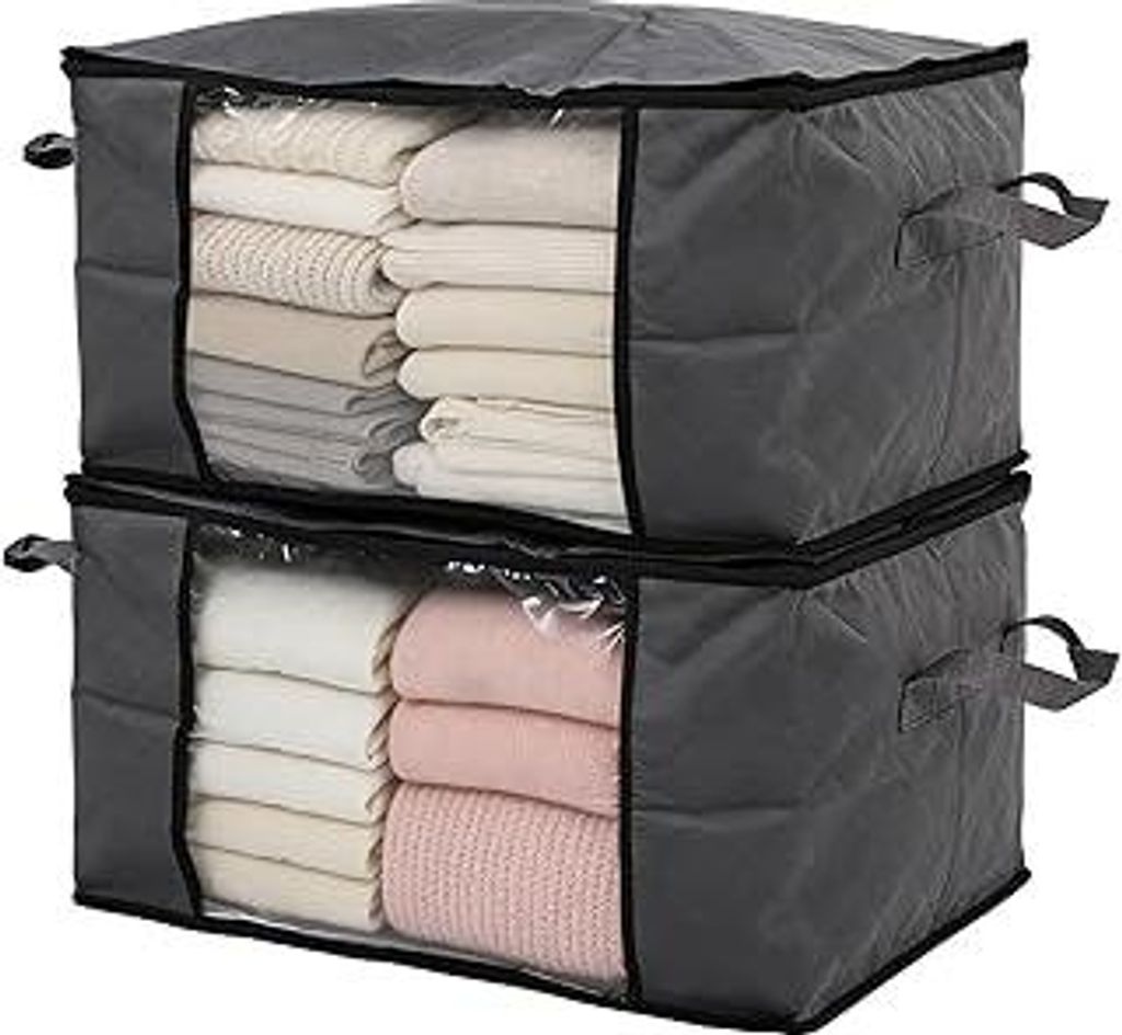 Sekey 2 Stück 60L Aufbewahrungstasche, Faltbare Kleiderschrank Organizer, Stoff-Aufbewahrungsbox mit Doppelreißverschluss und Deckel, Groß Bag f...