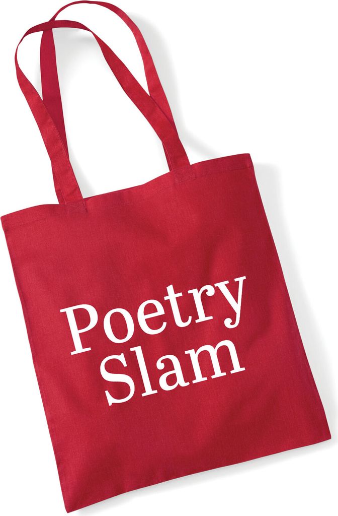 Huuraa Jutebeutel Poetry Slam Schriftzug 10 Liter Classic Red Baumwolle Tasche Geschenkidee