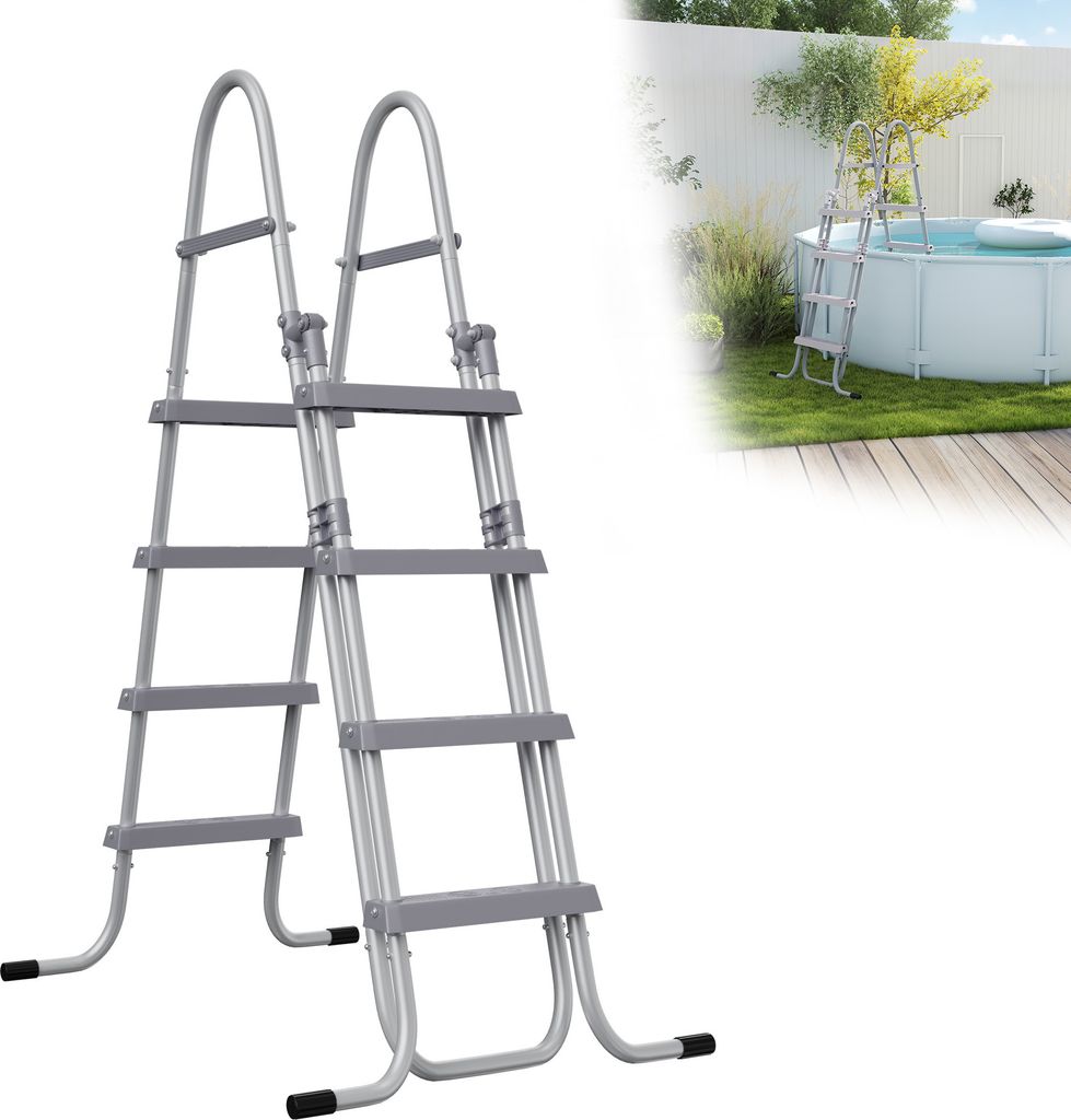 UISEBRT 4-Stufen faltbare Poolleiter (160 cm) mit Kunststoff-Pedalen & rutschfesten Füßen - Sicherheitsleiter für Aufstellpools - Einfache Monta...