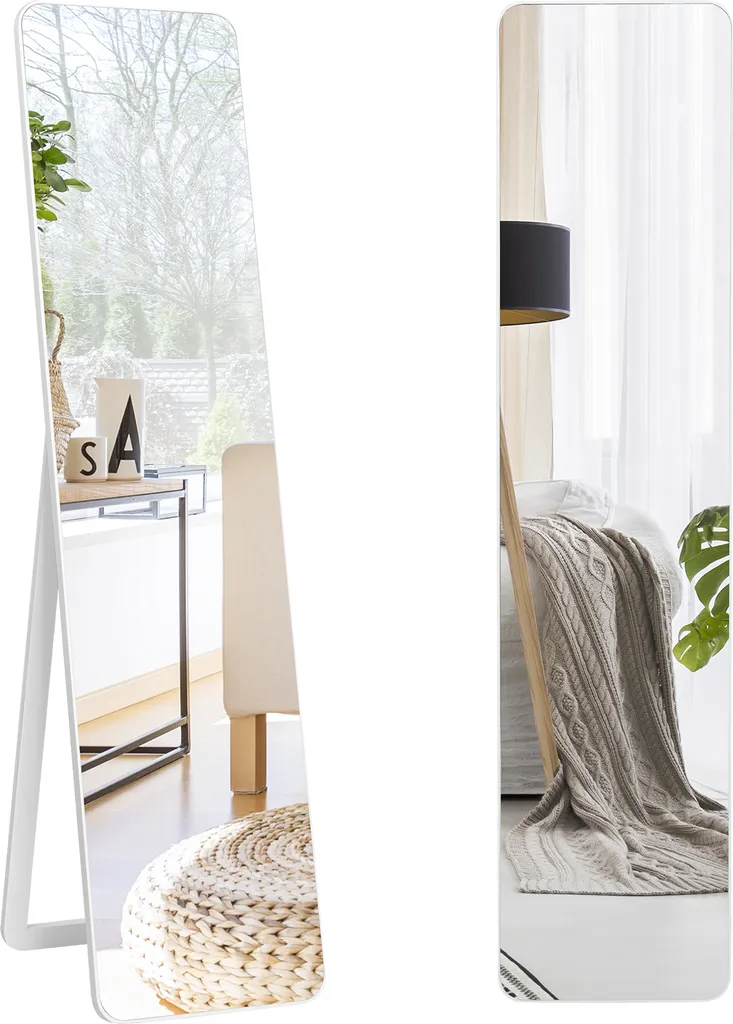Grand Miroir 2 en 1 Blanc 160 cm - Modèle Polyvalent Mural et Sol
