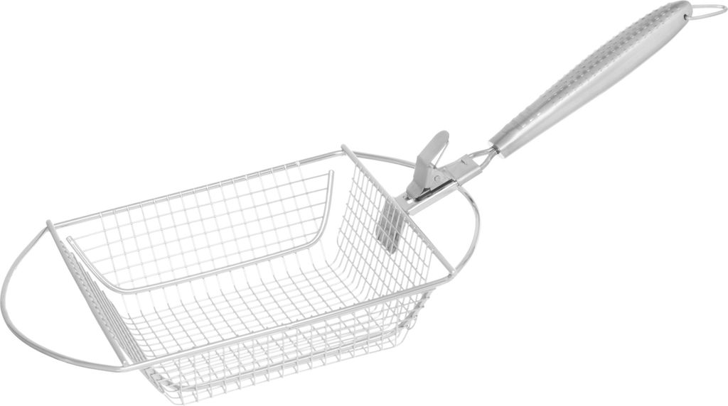 Mustang Grillkorb aus rostfreiem, hitzebeständigem Edelstahl mit abnehmbaren Griff | große Kochfläche 25 x 23cm mit Grillnetz | für Gemüse, Fi...