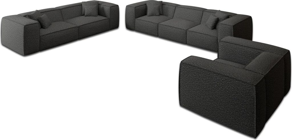Bouclé 4-3-1-Sitzer Sofa Set Arelia Graphit