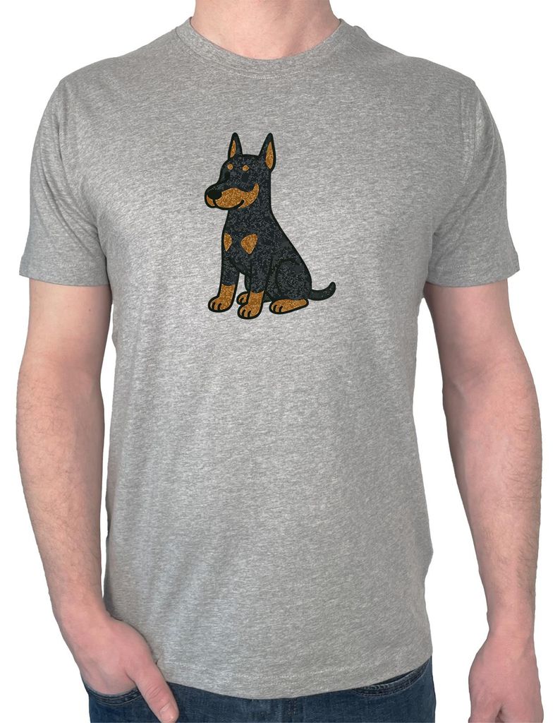 Huuraa Herren T-Shirt Dobermann Comic Dobi S Sport Grey Bio Baumwolle Fairtrade Herrenshirt Geschenkidee