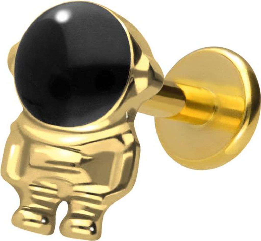 Ohrpiercing, Nasenpiercing Titan Labret mit Innengewinde ASTRONAUT Gold Stablänge: 6mm | Stabstärke: 1,6mm