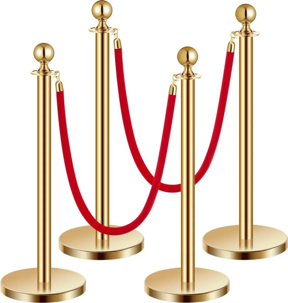 Set 4 Colonnine Oro e Velluto Rosso | Barriere Delimitazione Matrimoni