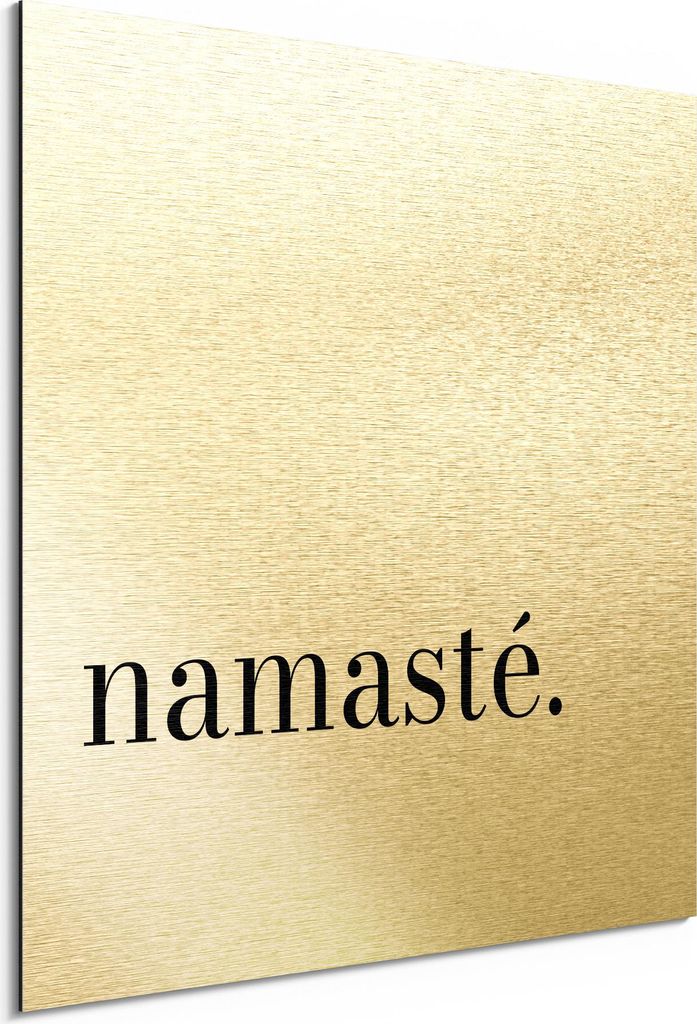 DEQORI Alu-Dibond Bild Gold 50x50 cm 'Namasté - Schriftzug' Wandbild Metall dünn Design