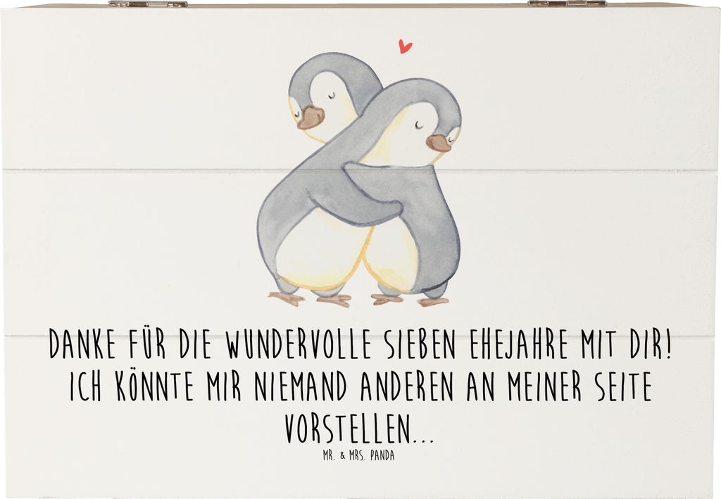Mr. & Mrs. Panda box holz 7. Hochzeitstag Kupferhochzeit 22 x 15 cm - Weiß - Geschenk, Schatzkiste, schatztruhe, Geschenke, Beziehung, Kiste, sieb...