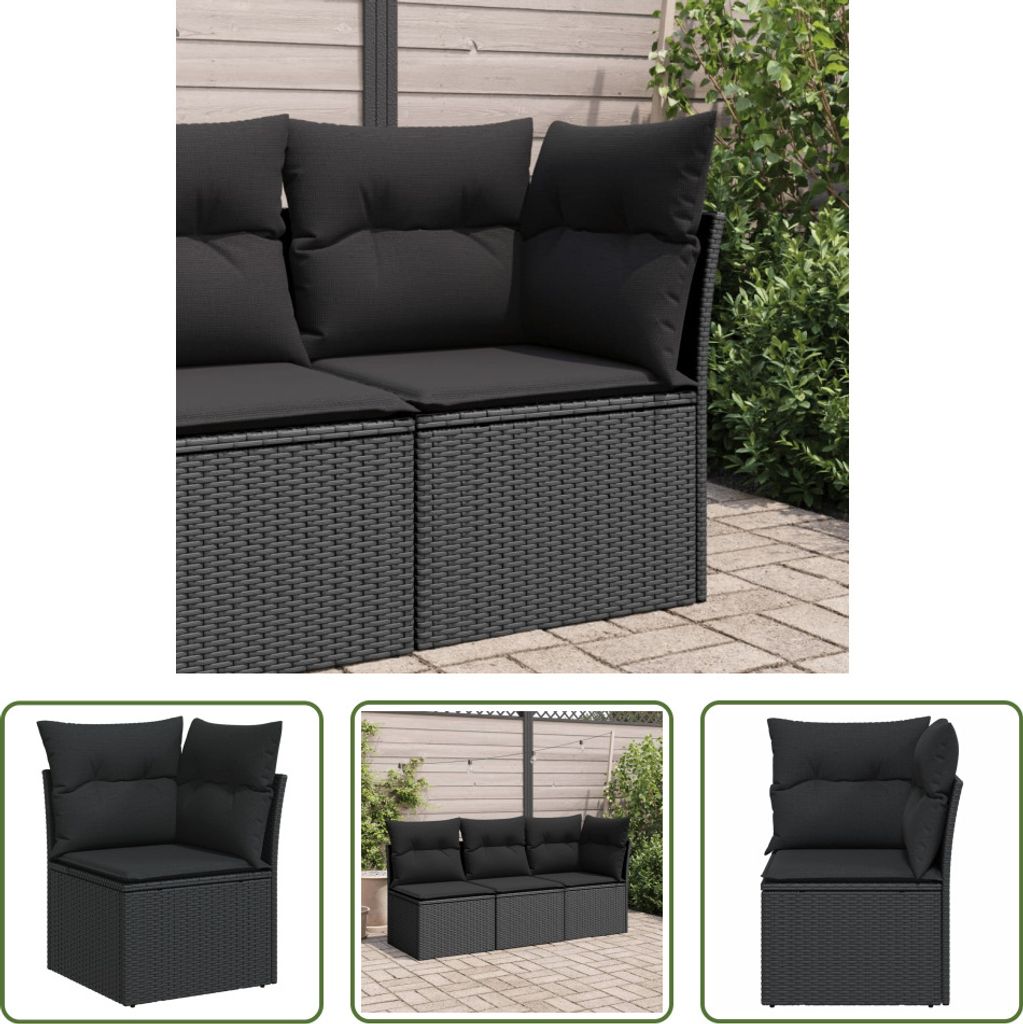 The Living Store Garten-Ecksofa mit Kissen Schwarz Poly Rattan