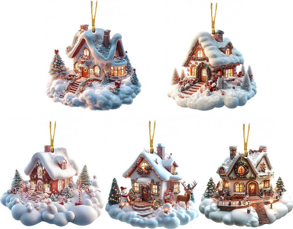 5-teiliges Set Weihnachtsschmuck im 2D-Acryl-Iglu-Design, Anhänger für Wohnzimmer, Schlafzimmer, Garten, festliche Atmosphäre