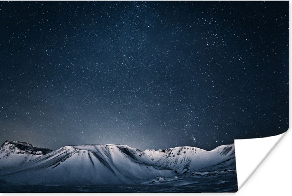 MuchoWow Poster Eine sternenklare Nacht über schneebedeckten Bergen 180x120 cm - Fotoplakat
