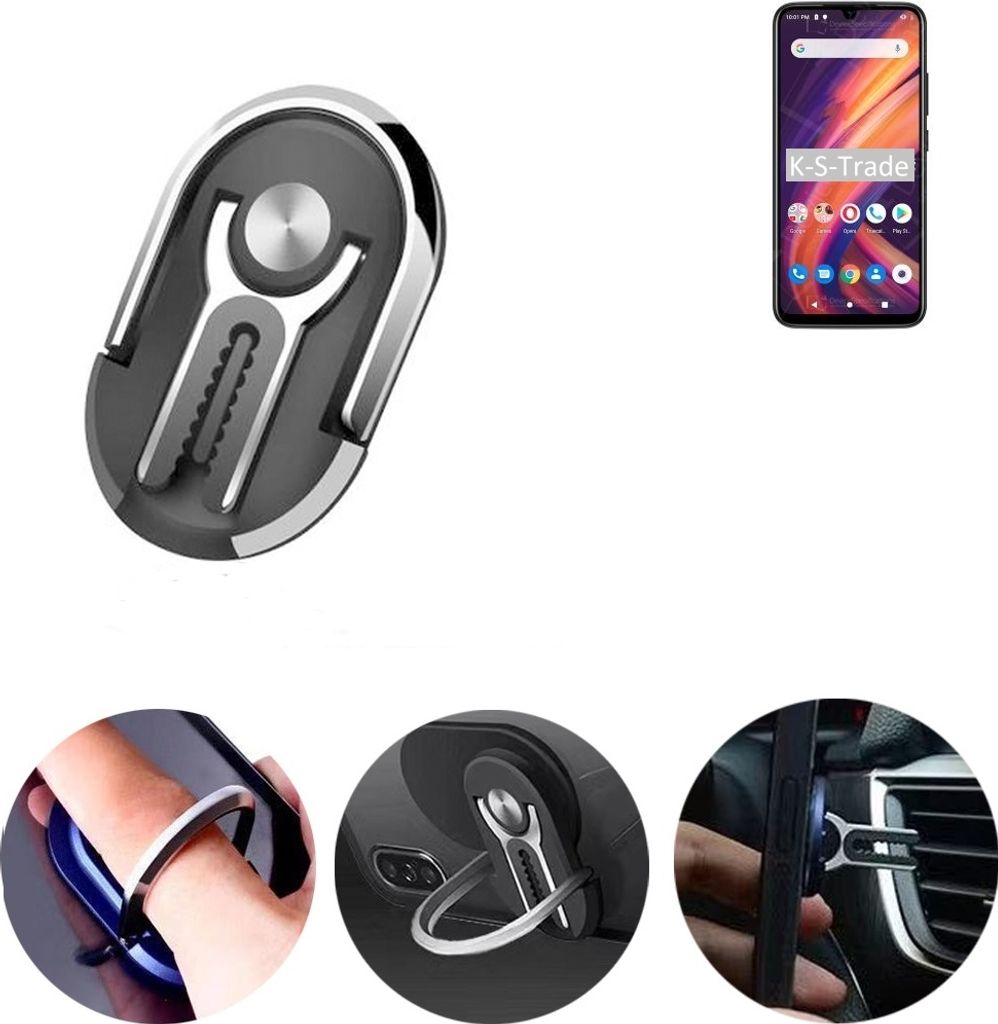 K-S-Trade 3in1 Smartphone-Ring Handy-Ring kompatibel mit Lenovo A7 Fingerhalterung Handyring Tischständer Lüftungsgitter-Halterung Tisch Ständer