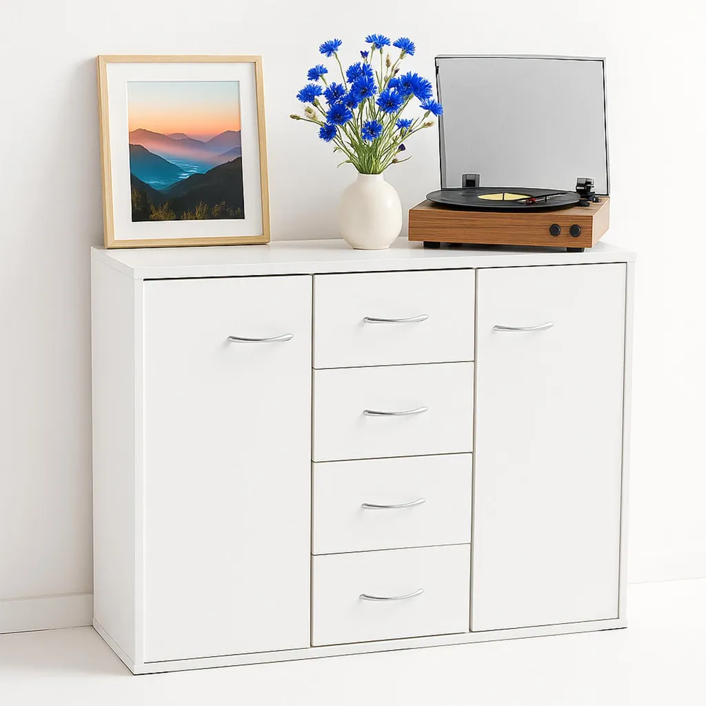Commode anti-rayures et imperméable blanche | 4 tiroirs robustes 88cm