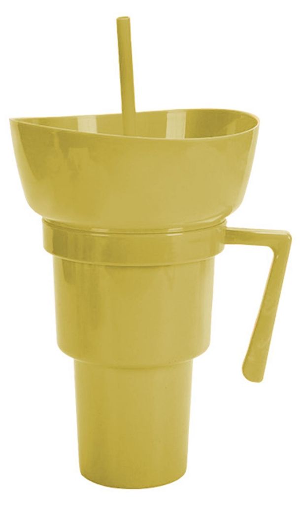 Wiederverwendbarer Popcornbecher mit Strohhalm, auslaufsicherer 900-ml-Trinkbecher für Kino und Reisen