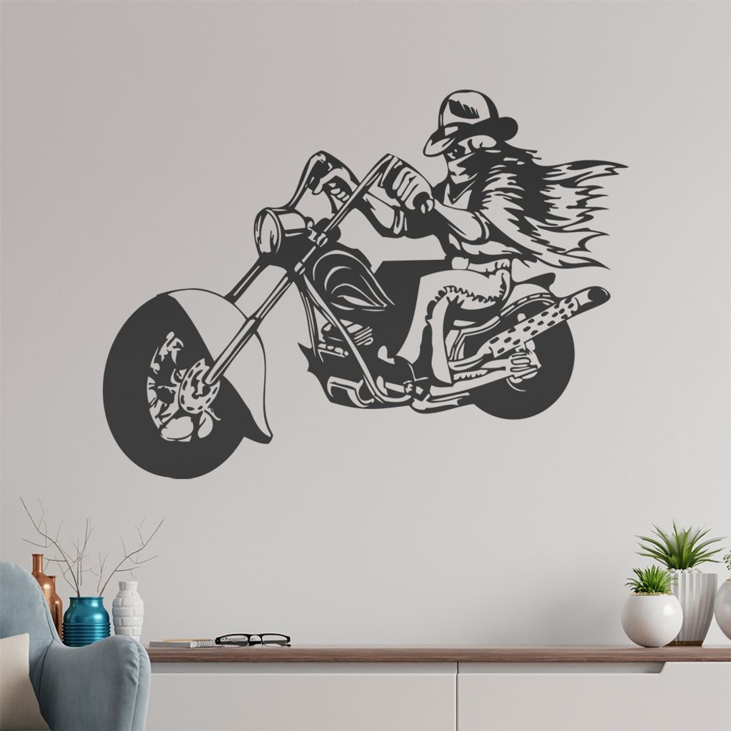 Western Biker Wandtattoo in 6 Größen - Wandaufkleber Wall Sticker - Dekoration, Küche, Wohnzimmer, Schlafzimmer, Badezimmer