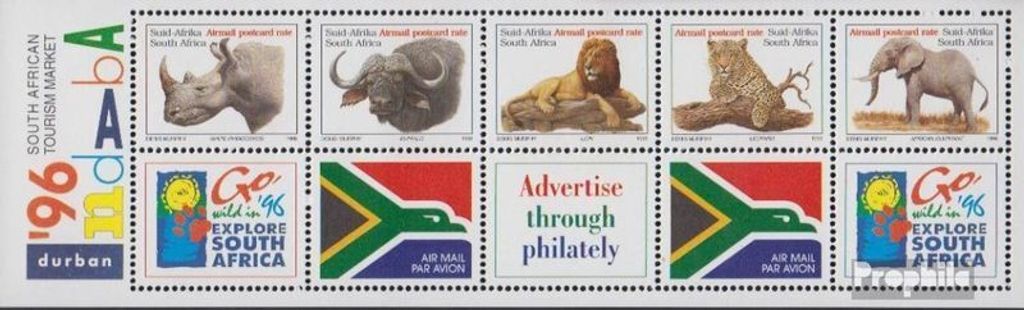 Briefmarken Südafrika 1996 Mi 993A-997A Kleinbogen (kompl.Ausg.) postfrisch Freimarken: Wildtiere