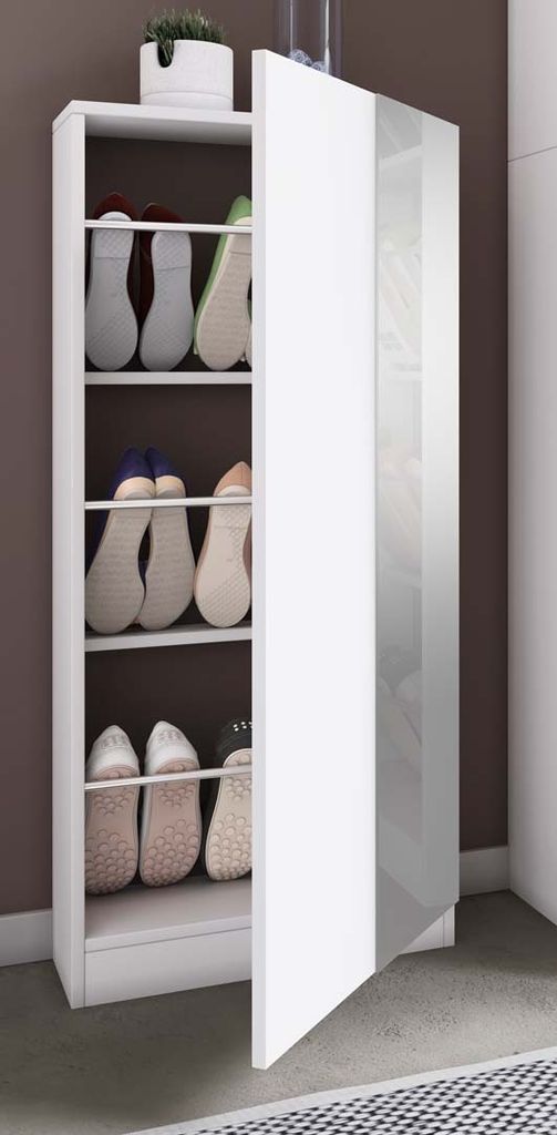 VCM Holz Schuhschrank | Maße: H. 112 x B. 50 x T. 17 cm | 1 Drehtür | praktischer Spiegel - Fulisa L Spiegel