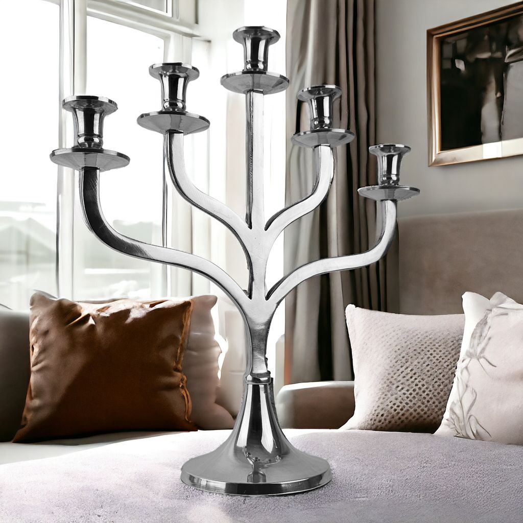 Kerzenleuchter Kerzenständer Kerzenhalter Kerzen Halter Ständer Silber 5 Armig