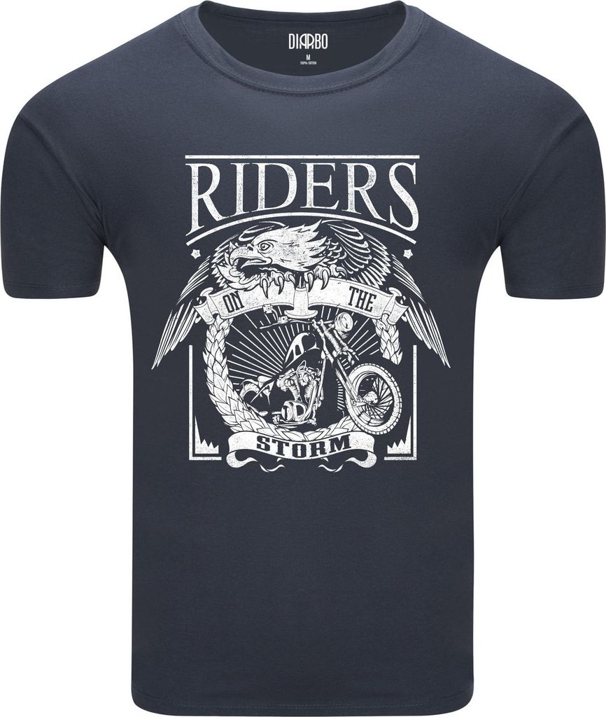 Diarbo Herren T-Shirt mit Motorliebhaber Druck „Riders on the Storm” Dunkelgrau Gr.S