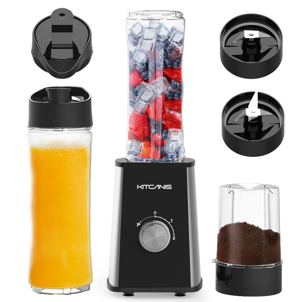 Standmixer 800 W, 3-in-1 Mixer Smoothie Maker für Obst, Gemüse, Elektrisch Blender Ice Crusher mit 2 x 600 ml Tragbare Flasche und 300 ml Mahlbecher