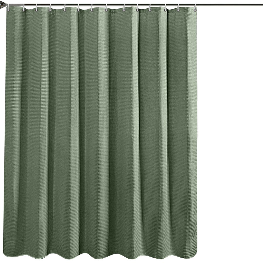 MODFU Waffel Duschvorhang mit 12 Stück Metall Duschvorhangringe Stoff Textil Badewannenvorhang Anti Schimmel Bad Vorhang Set Wasserdicht Badewanne...