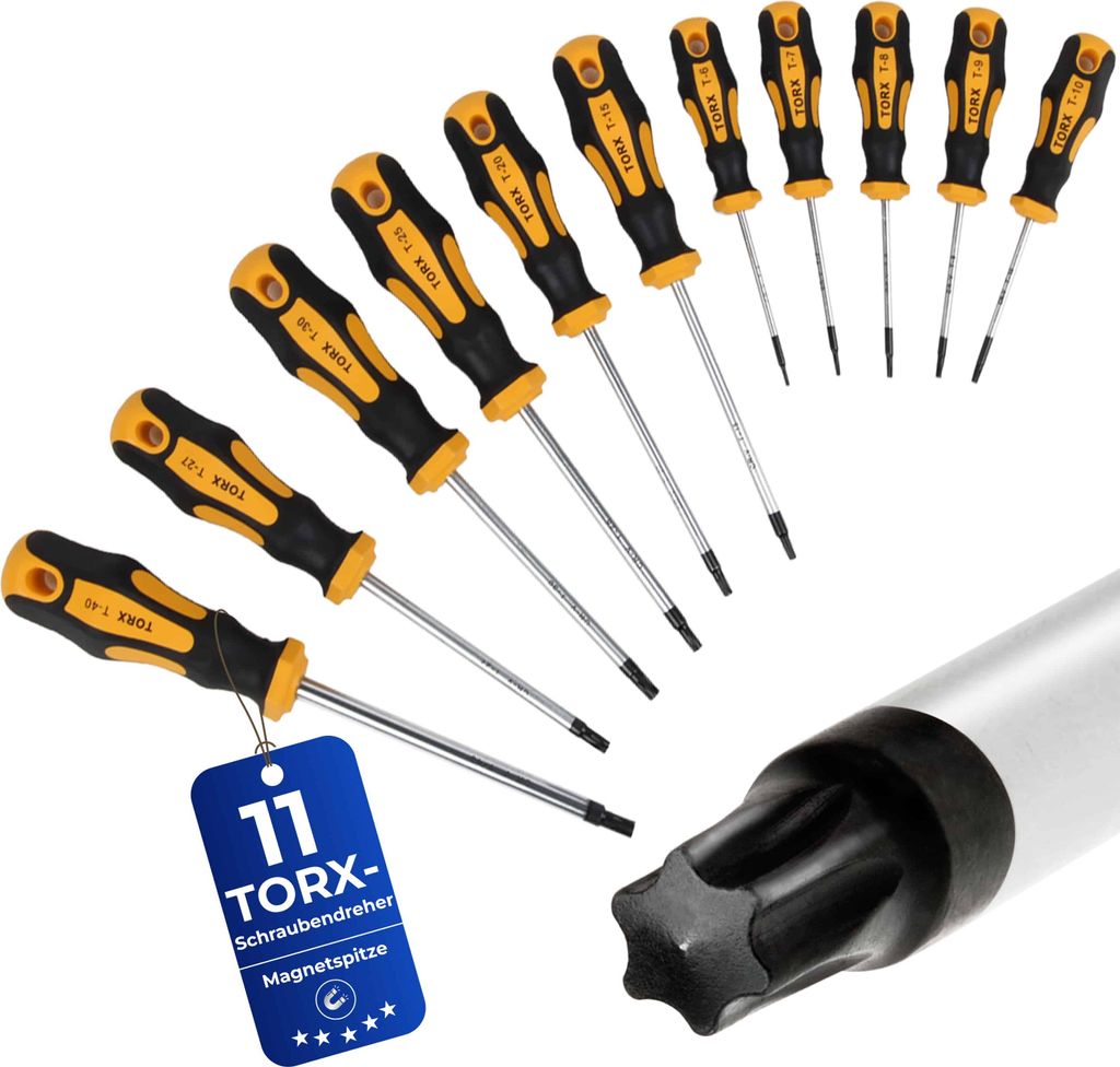 DEUBA Schraubendreher Torx 11 tlg. CrV-Stahl Stirnloch Werkstatt KFZ Werkzeug Schraubendrehersatz Schraubenzieher Set