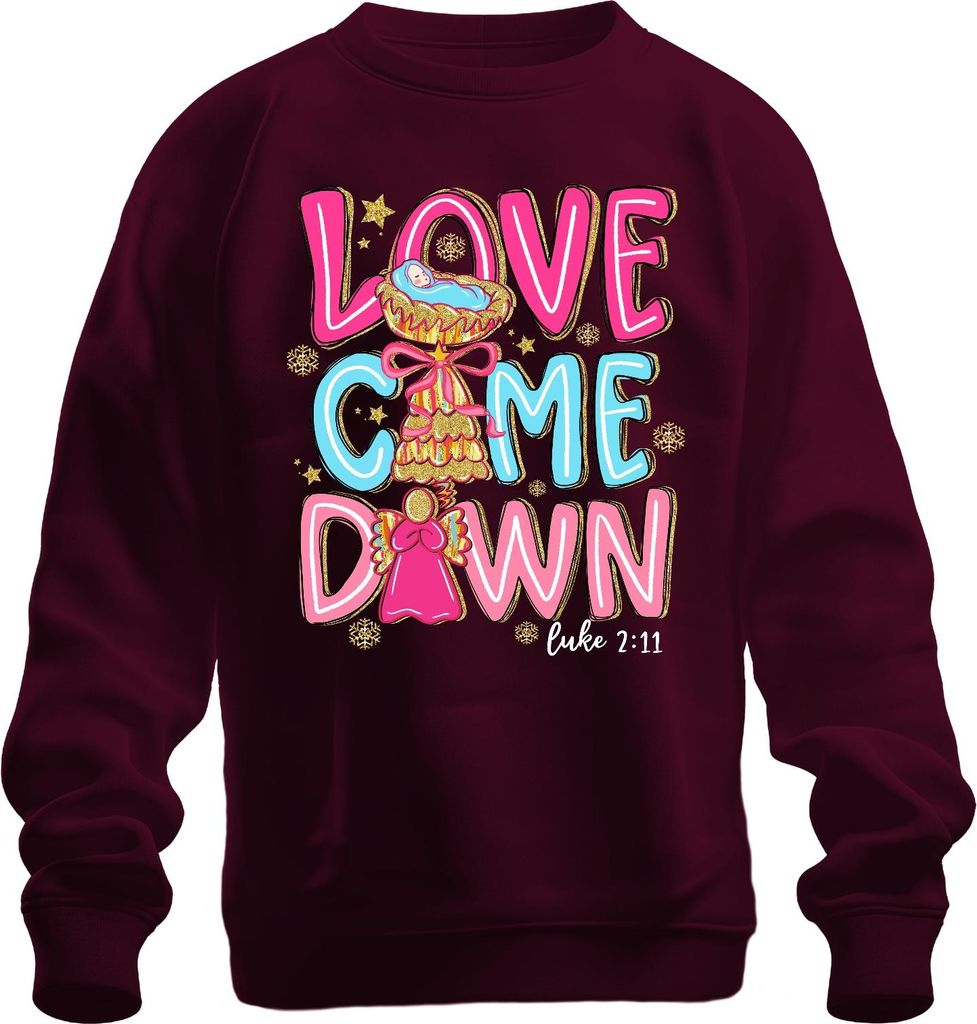 Love Came Down Luke 2:11 Weihnachten Engel Baby Jesus Geschenk Uni Sweatshirt Pullover, Burgundy, XXL