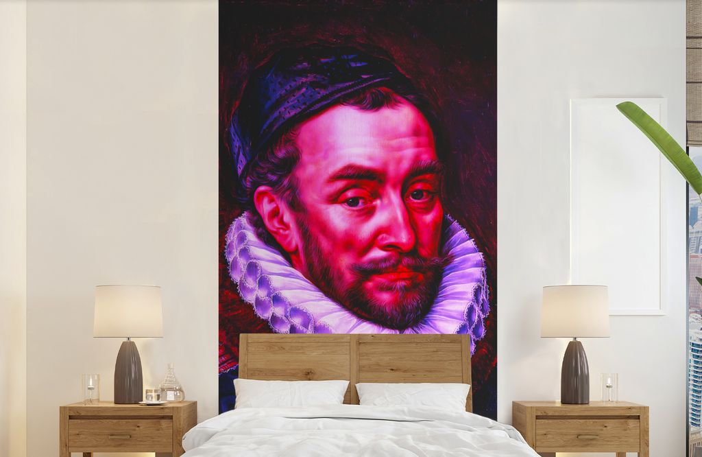 MuchoWow Fototapete für Wohnzimmer oder Schlafzimmer Wandtapete Vinyl Motivtapete Wilhelm von Oranien - Kunst - Rosa - 120x240 cm - Hintergrundbild