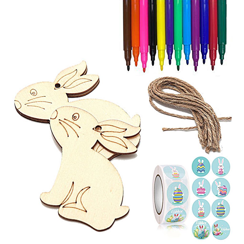1 Set Ostereianhänger kreativer Form exquisites Muster glatte Kante Burr leicht zu hängen hölzernen Eierhänge Anhänger Abziehbild DIY Craft Ki...
