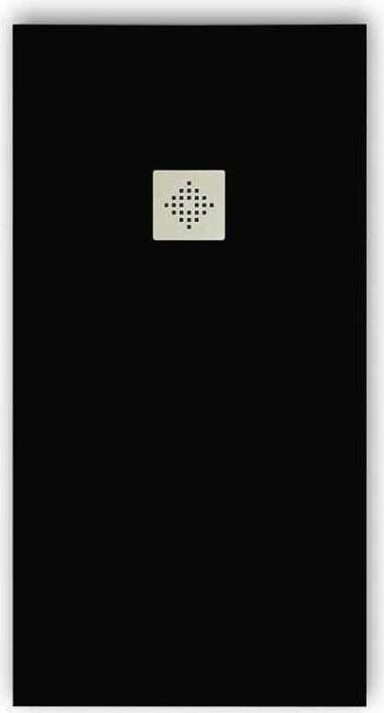 Mineralguss-Duschwanne extra flach PURE Schieferoptik schwarz 90x140 cm Edelstahl in chrom