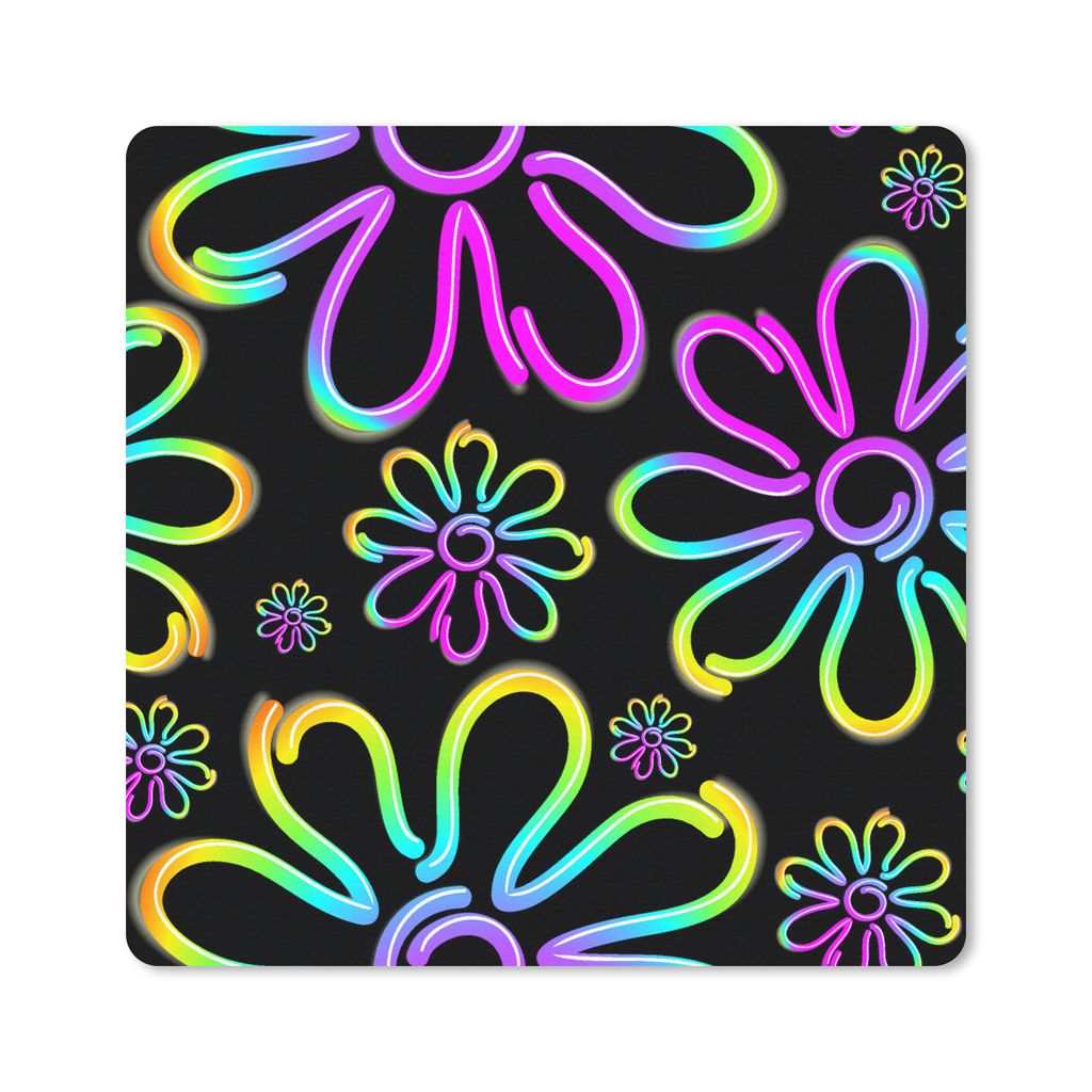 MuchoWow Mauspad Mousepad Blumen - Neon - Muster - Psychedelisch 20x20 cm - Mousepads - Maus Mat - Pad - Mausunterlage - Desk Mat - Bureauartikeln