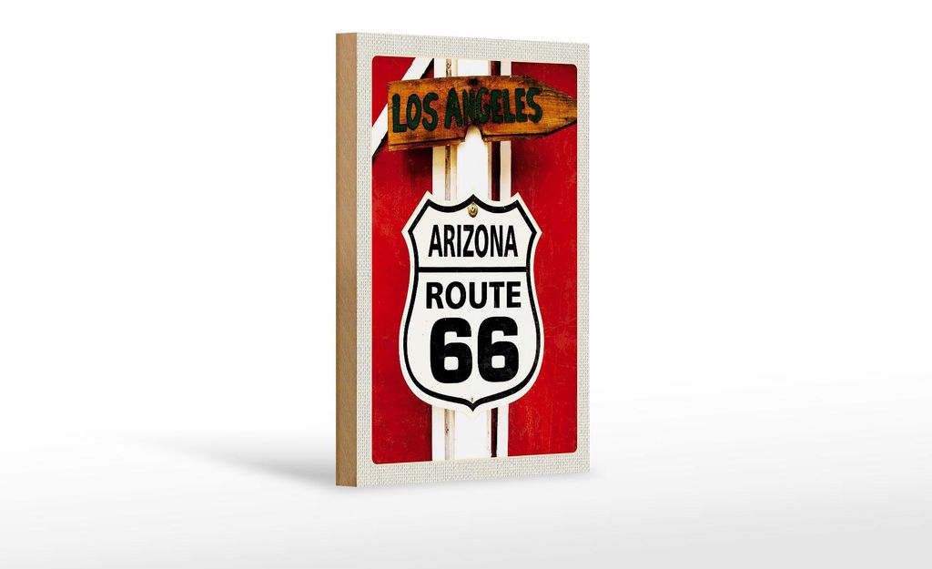 Holzschild Reise 12x18cm USA Los Angeles Arizona Route 66 Produktbild 