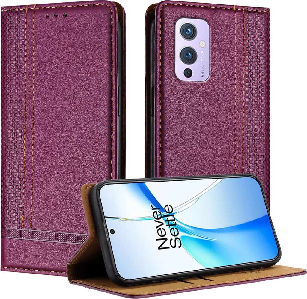 Handyhülle für OnePlus 9 Leder Flip Klappbare Schutzhülle mit Standfunktion Lila